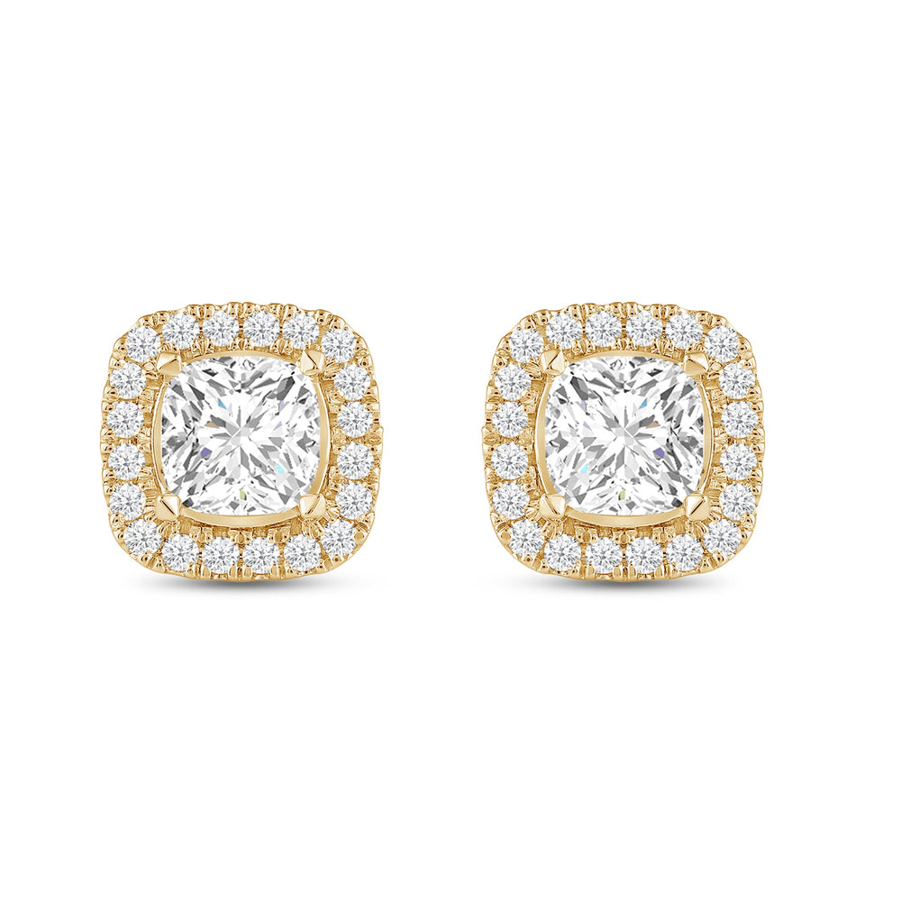 Cushion Diamond Halo Earrings with 14KT Yellow Gold / Lab / 4 5/8 Cut Diamond in 14KT Yellow Gold / Lab / 4 5/8 view 4
