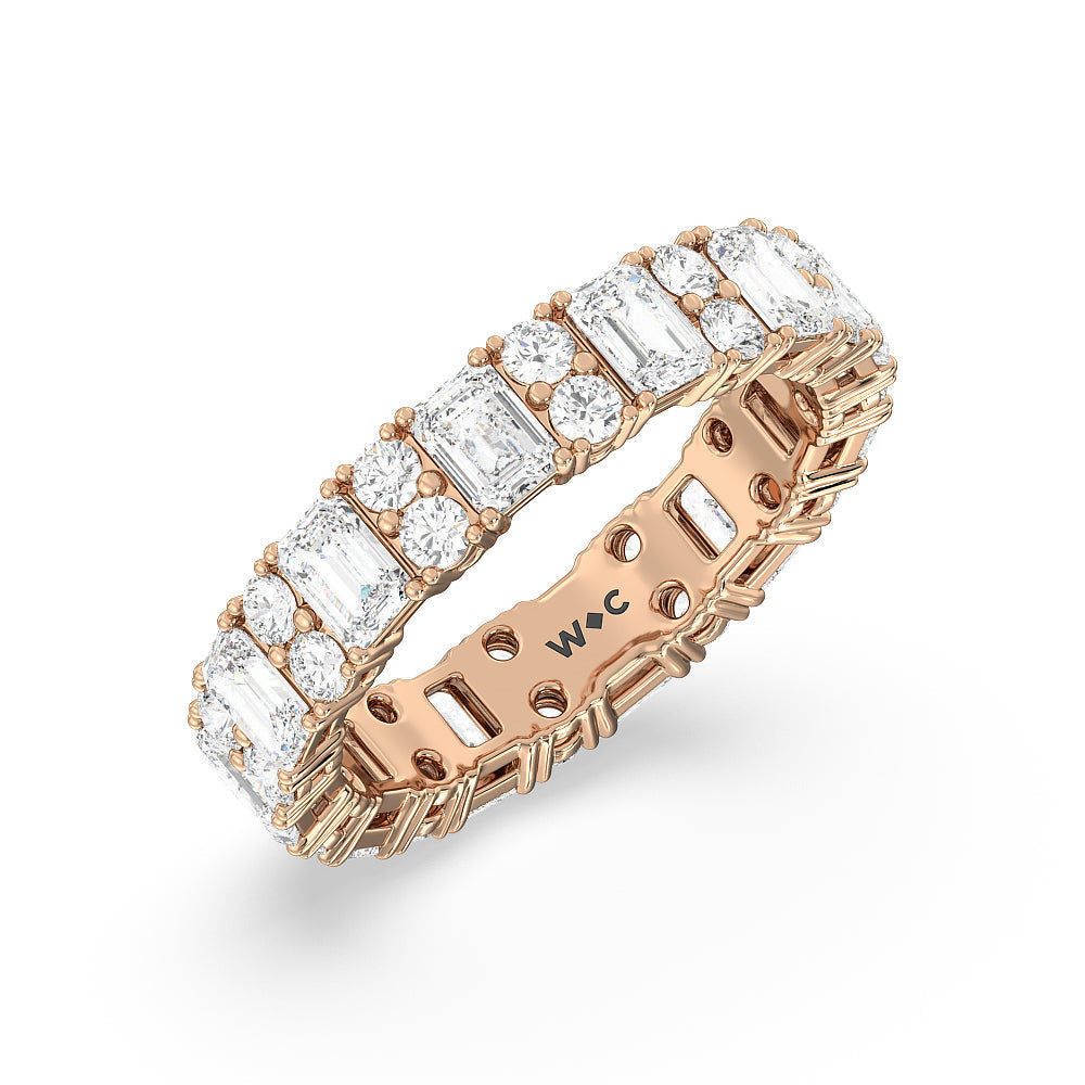Emeralds & Rounds Station Eternity Ring with 18KT Rose Gold / Natural / 3 7/8 Cut Diamond in 14KT Rose Gold / Natural / 3 7/8 view 3
