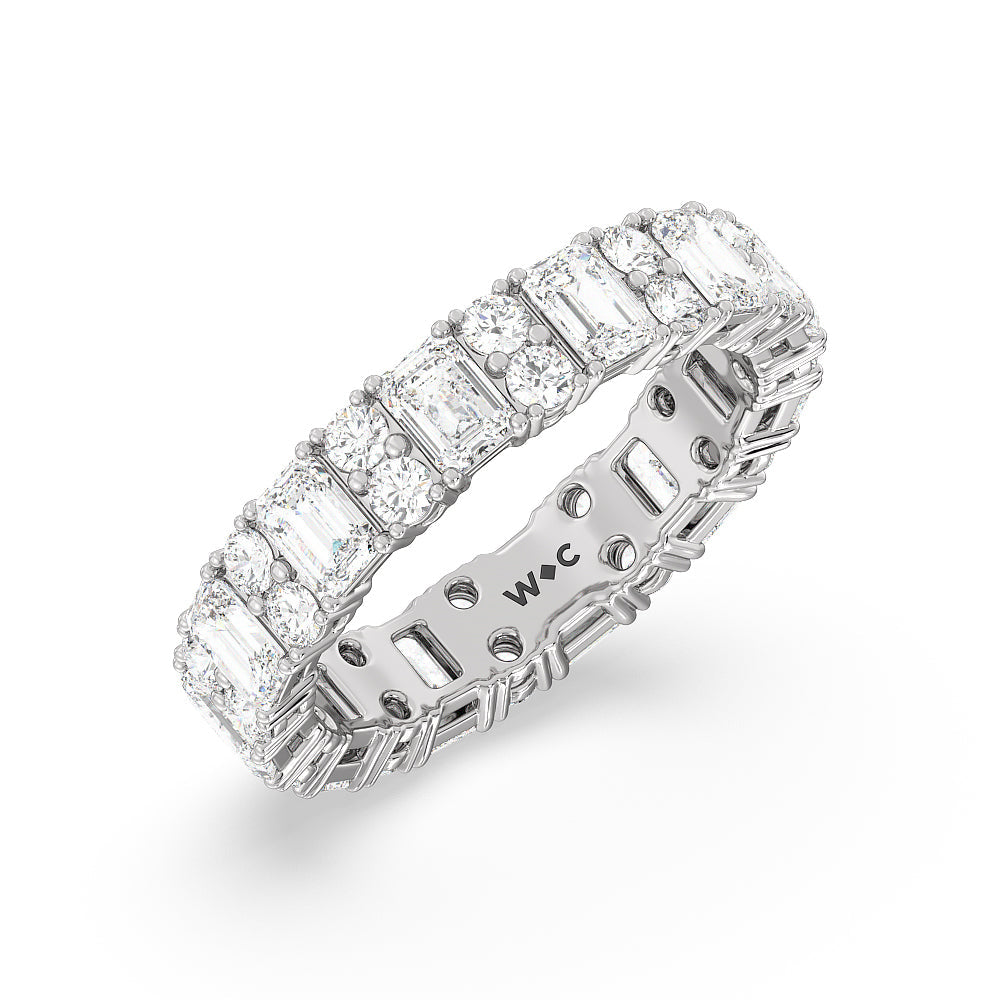 Emeralds & Rounds Station Eternity Ring with Platinum / Natural / 3 7/8 Cut Diamond in 14KT Platinum / Natural / 3 7/8 view 3
