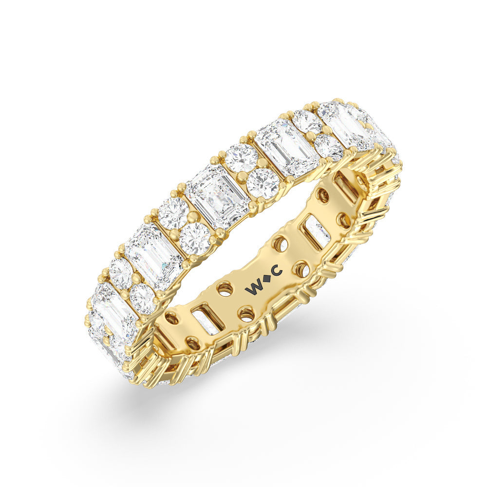 Emeralds & Rounds Station Eternity Ring with 18KT Yellow Gold / Natural / 3 7/8 Cut Diamond in 14KT Yellow Gold / Natural / 3 7/8 view 3
