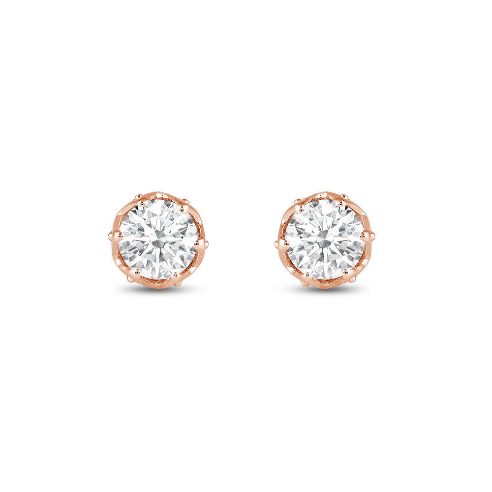 Six Prong Ornate Basket Diamond Stud Earrings with 14KT Rose Gold / Lab / 1 Cut Diamond in 14KT Rose Gold / Lab / 1 view 2
