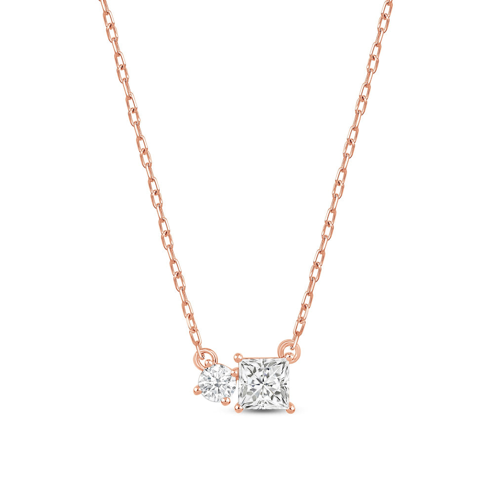 Duet Princess Necklace with 14KT Rose Gold / Lab / 1/2 Cut Diamond in 14KT Rose Gold / Lab / 1/2 view 5
