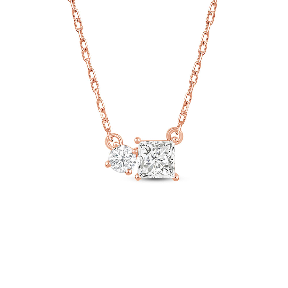 Duet Princess Necklace with 14KT Rose Gold / Lab / 1/2 Cut Diamond in 14KT Rose Gold / Lab / 1/2 view 1
