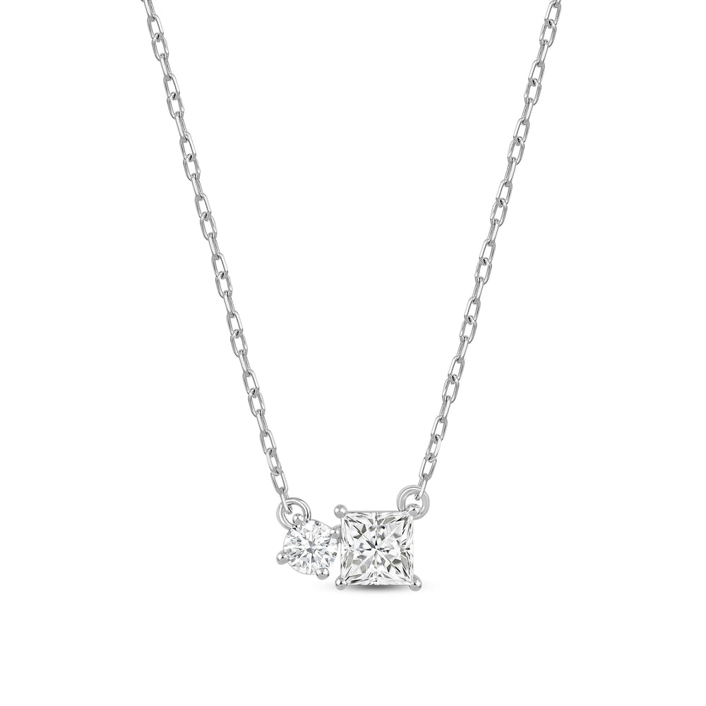 Duet Princess Necklace with 14KT White Gold / Lab / 1/2 Cut Diamond in 14KT White Gold / Lab / 1/2 view 5
