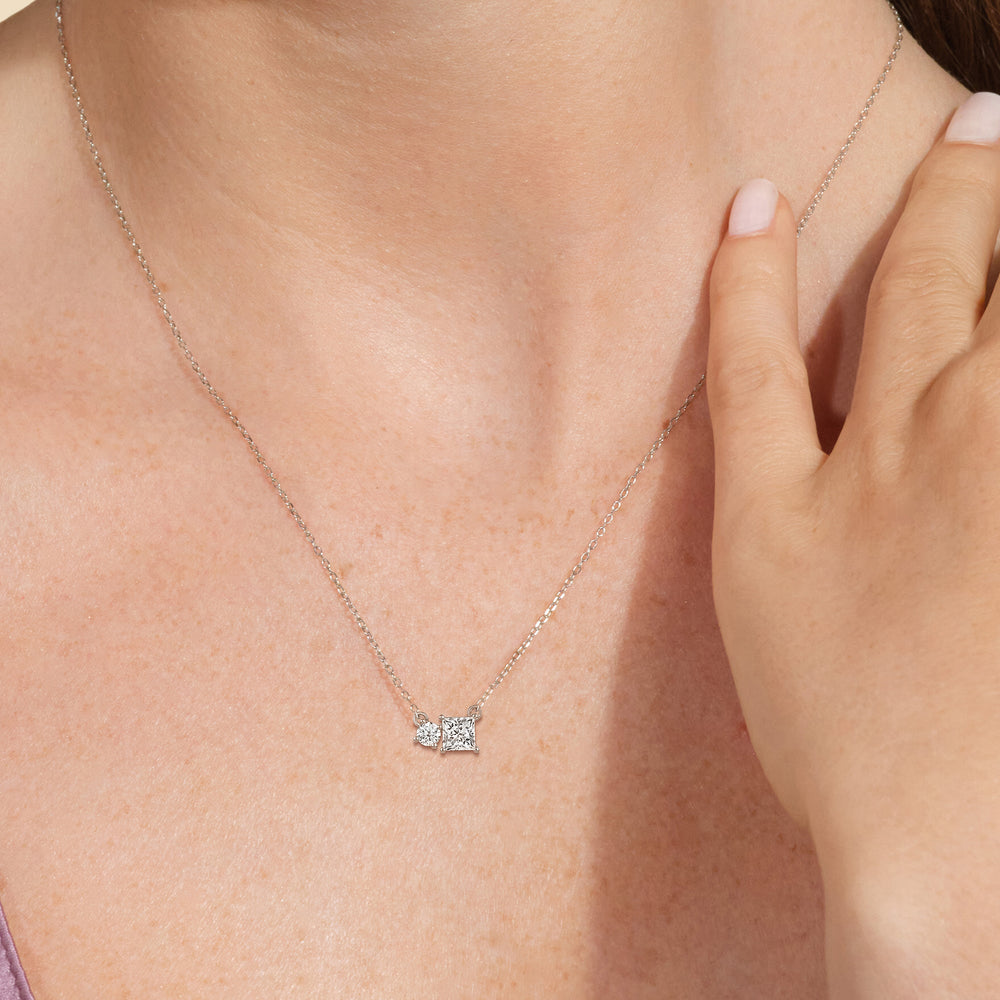 Duet Princess Necklace with 14KT White Gold / Lab / 1/2 Cut Diamond in 14KT White Gold / Lab / 1/2 view 2

