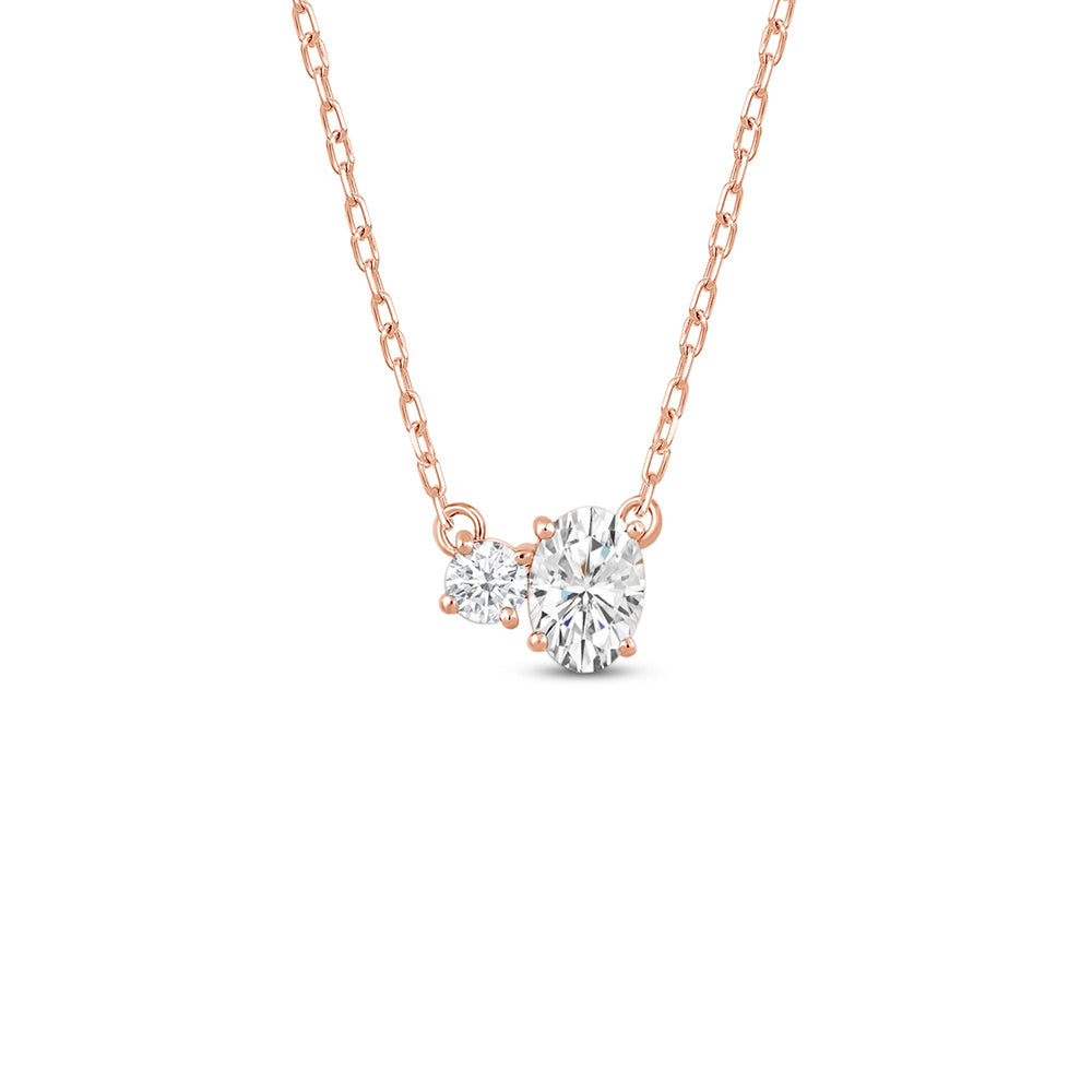 Duet Oval Necklace with 14KT Rose Gold / Lab / 1/2 Cut Diamond in 14KT Rose Gold / Lab / 1/2 view 1
