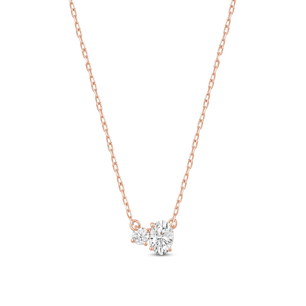 Duet Oval Necklace with 14KT Rose Gold / Lab / 1/2 Cut Diamond in 14KT Rose Gold / Lab / 1/2 view 5
