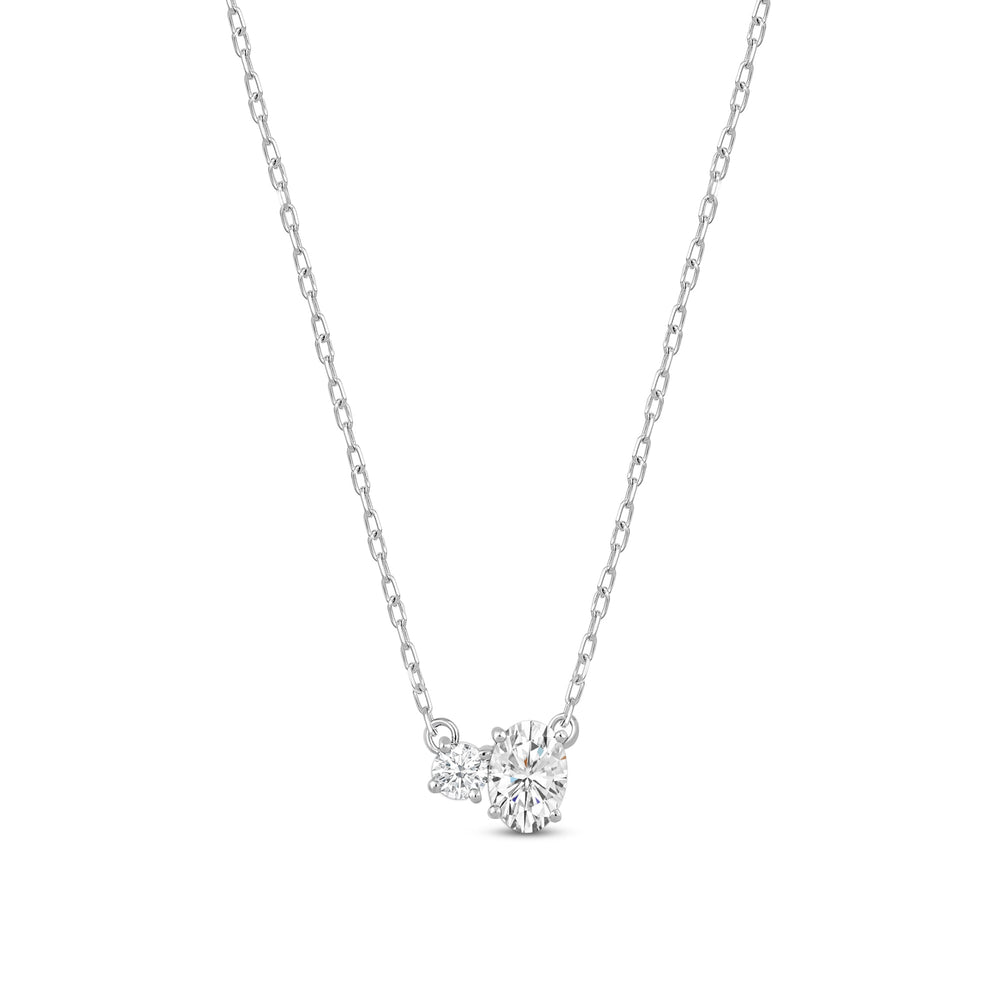 Duet Oval Necklace with 14KT White Gold / Lab / 1/2 Cut Diamond in 14KT White Gold / Lab / 1/2 view 5
