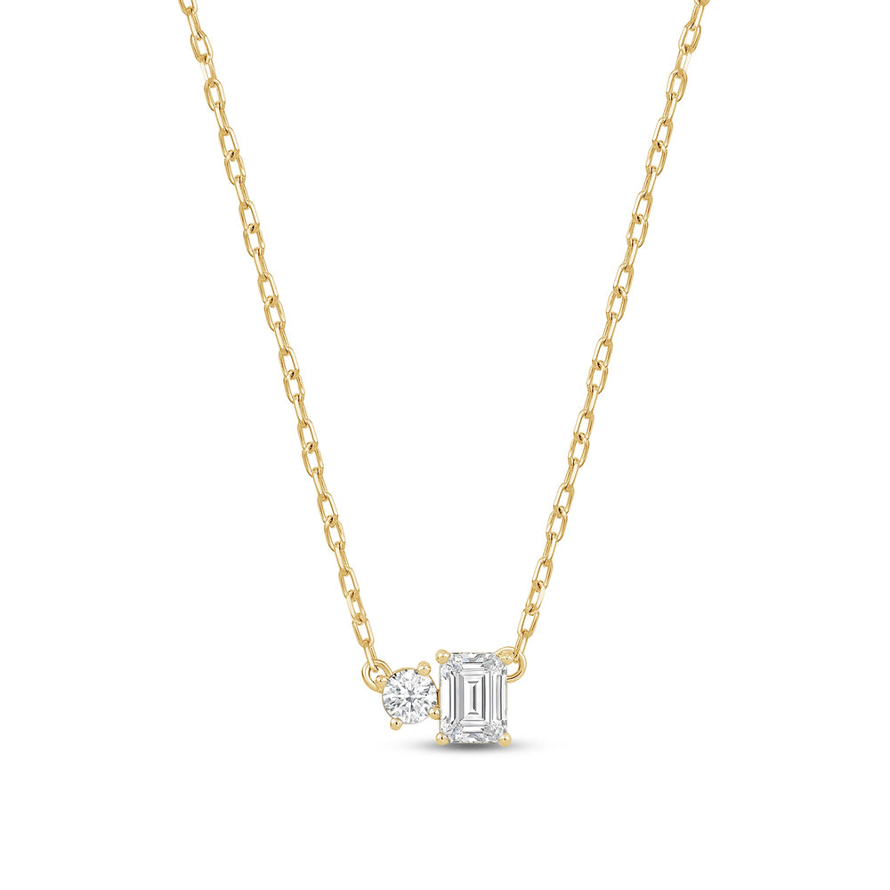 Duet Emerald Necklace with 14KT Yellow Gold / Lab / 1/2 Cut Diamond in 14KT Yellow Gold / Lab / 1/2 view 4

