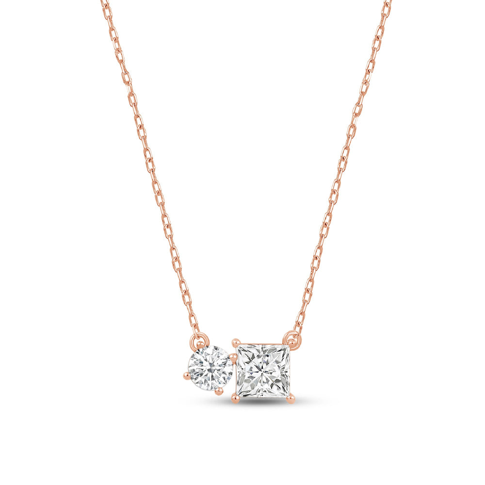 Duet Princess Necklace with 14KT Rose Gold / Lab / 1 Cut Diamond in 14KT Rose Gold / Lab / 1 view 5
