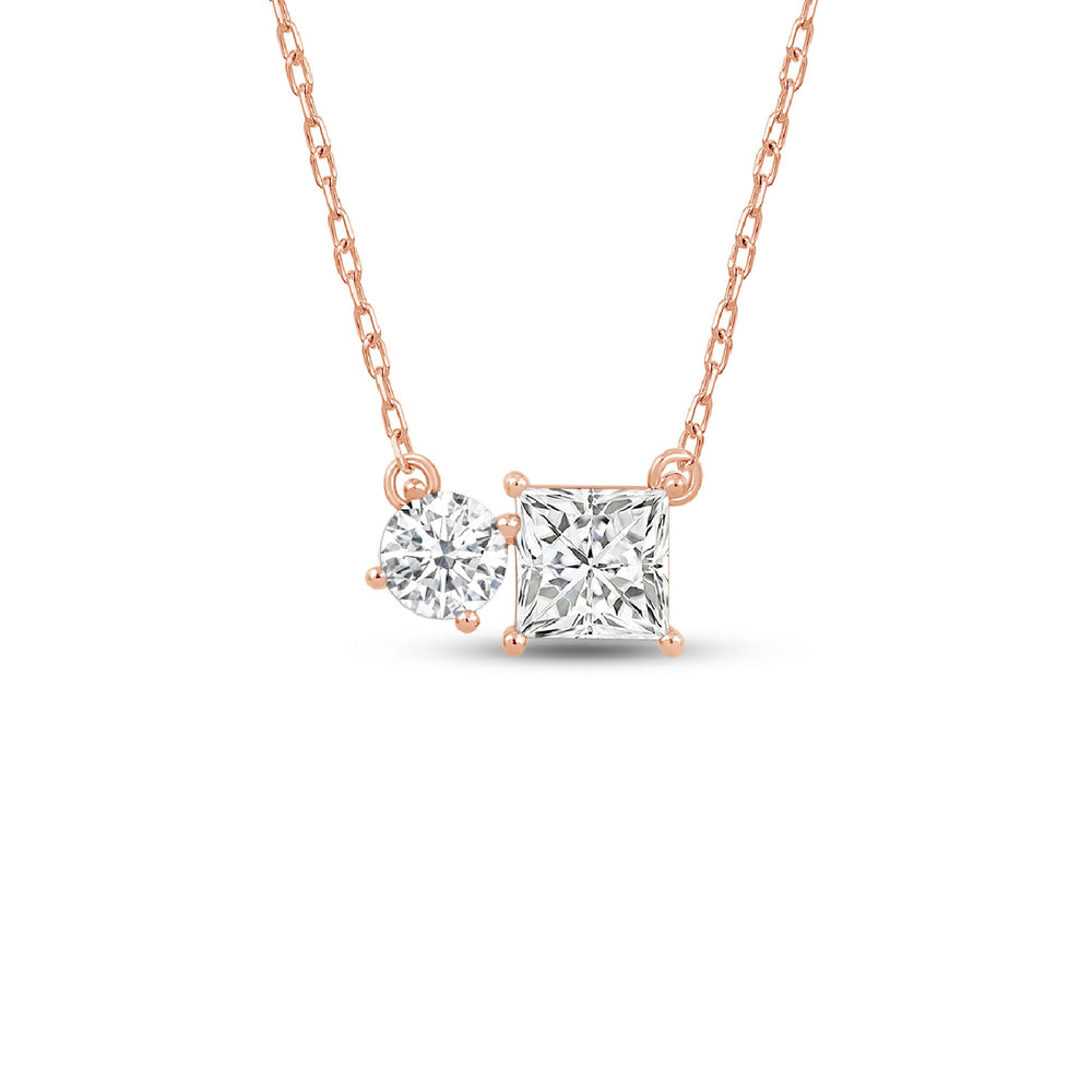 Duet Princess Necklace with 14KT Rose Gold / Lab / 1 Cut Diamond in 14KT Rose Gold / Lab / 1 view 1
