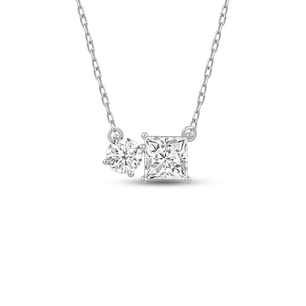 Duet Princess Necklace with 14KT White Gold / Lab / 1 Cut Diamond in 14KT White Gold / Lab / 1 view 1
