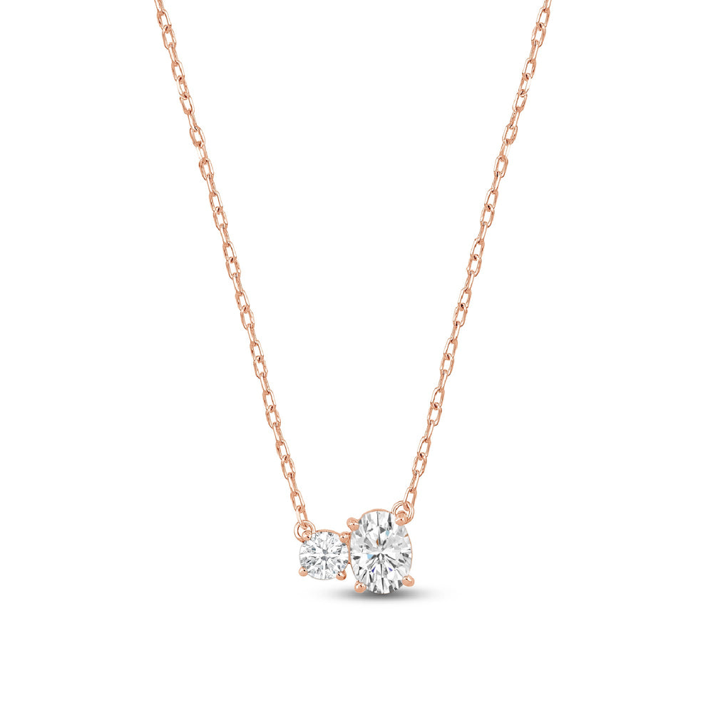 Duet Oval Necklace with 14KT Rose Gold / Lab / 1 Cut Diamond in 14KT Rose Gold / Lab / 1 view 5
