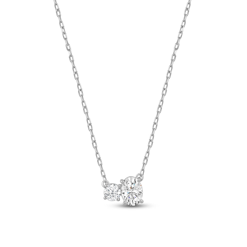 Duet Oval Necklace with 14KT White Gold / Lab / 1 Cut Diamond in 14KT White Gold / Lab / 1 view 5
