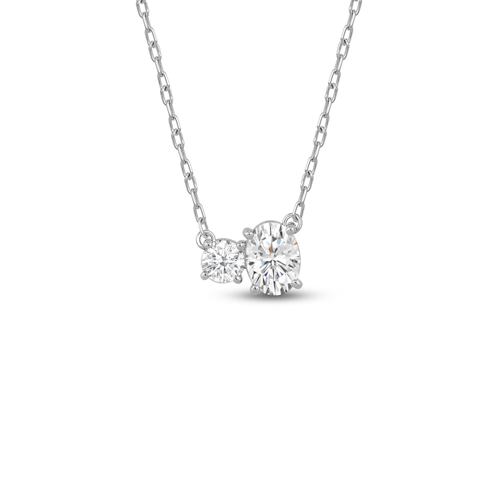Duet Oval Necklace with 14KT White Gold / Lab / 1 Cut Diamond in 14KT White Gold / Lab / 1 view 1
