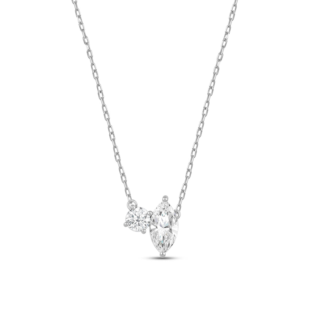 Duet Marquise Necklace with 14KT White Gold / Lab / 1 Cut Diamond in 14KT White Gold / Lab / 1 view 5
