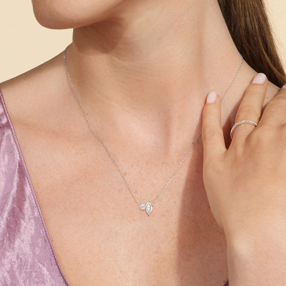 Duet Marquise Necklace with 14KT White Gold / Lab / 1 Cut Diamond in 14KT White Gold / Lab / 1 view 2
