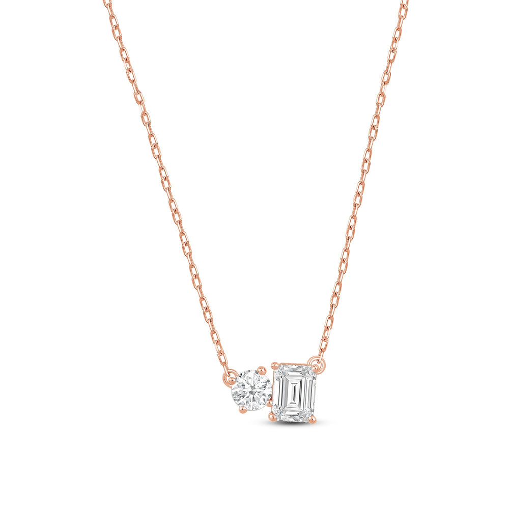 Duet Emerald Necklace with 14KT Rose Gold / Lab / 1 Cut Diamond in 14KT Rose Gold / Lab / 1 view 5
