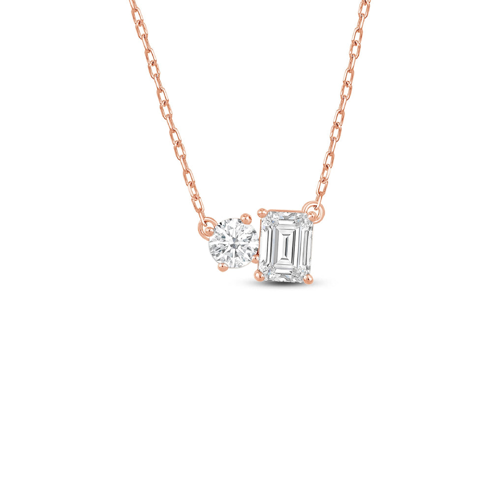 Duet Emerald Necklace with 14KT Rose Gold / Lab / 1 Cut Diamond in 14KT Rose Gold / Lab / 1 view 1
