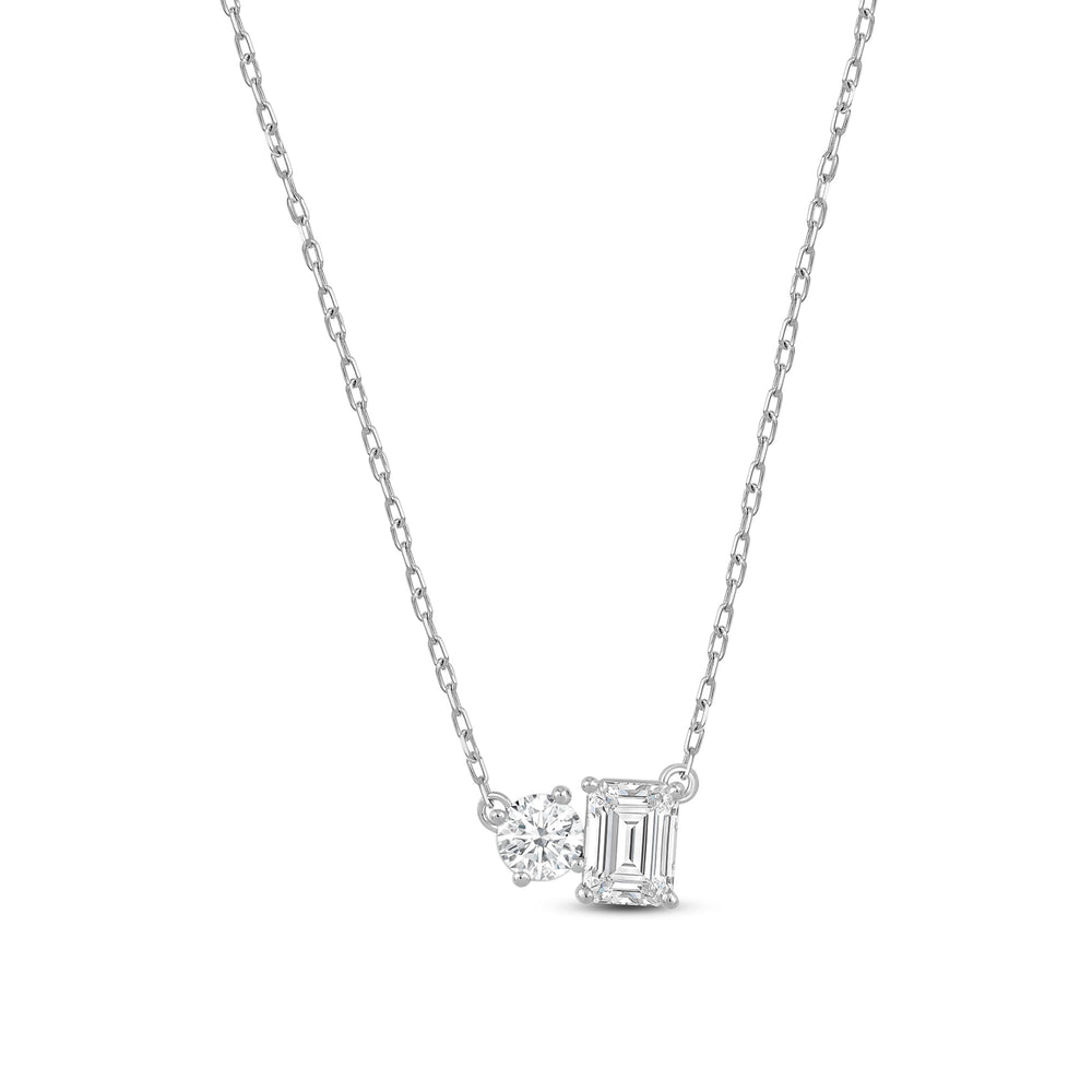 Duet Emerald Necklace with 14KT White Gold / Lab / 1 Cut Diamond in 14KT White Gold / Lab / 1 view 5
