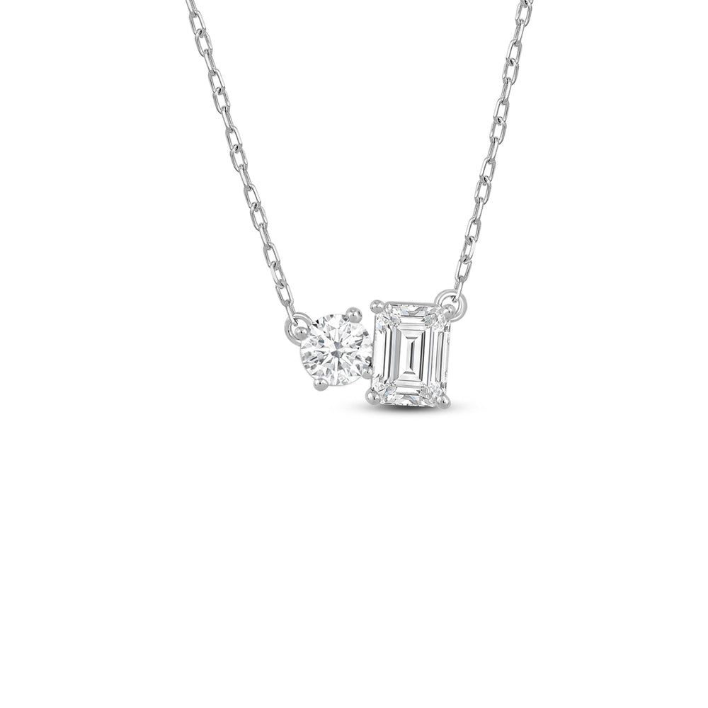 Duet Emerald Necklace with 14KT White Gold / Lab / 1 Cut Diamond in 14KT White Gold / Lab / 1 view 1
