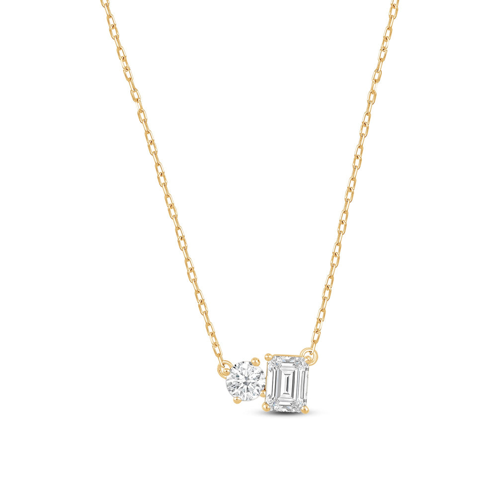 Duet Emerald Necklace with 14KT Yellow Gold / Lab / 1 Cut Diamond in 14KT Yellow Gold / Lab / 1 view 5
