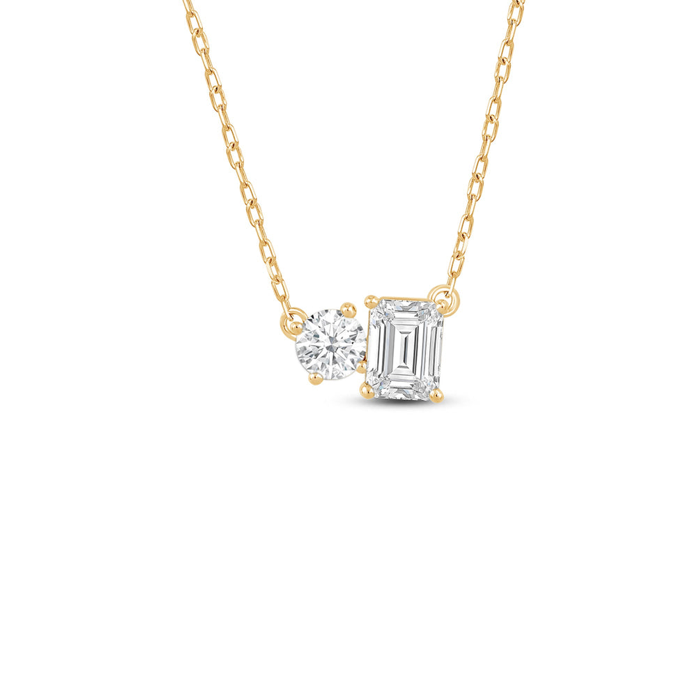 Duet Emerald Necklace with 14KT Yellow Gold / Lab / 1 Cut Diamond in 14KT Yellow Gold / Lab / 1 view 1
