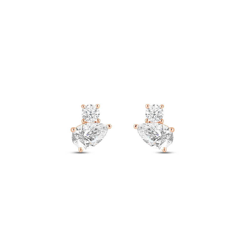 Duet Pear Earrings with 14KT Rose Gold / Lab / 1/2 Cut Diamond in 14KT Rose Gold / Lab / 1/2 view 4
