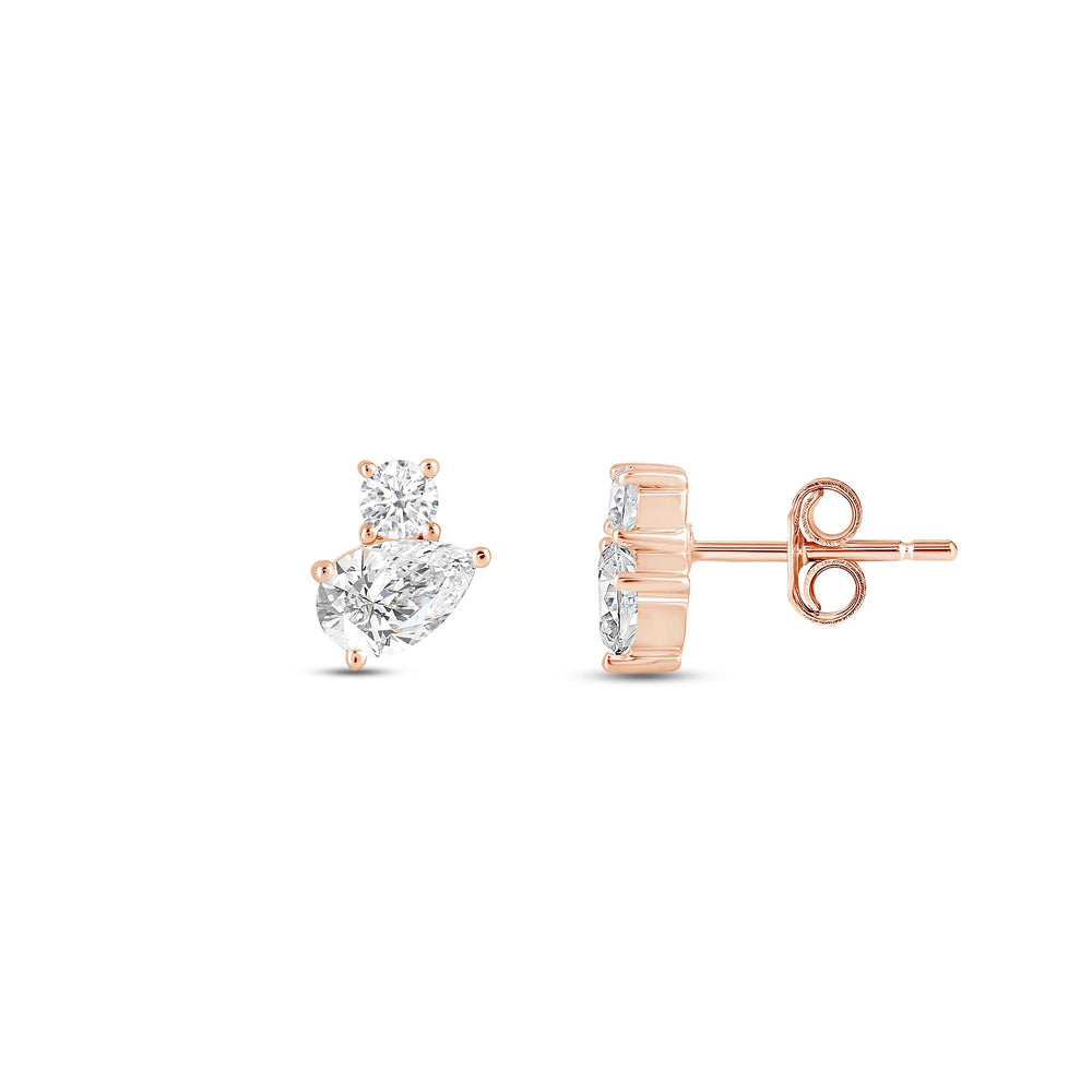 Duet Pear Earrings with 14KT Rose Gold / Lab / 1/2 Cut Diamond in 14KT Rose Gold / Lab / 1/2 view 5
