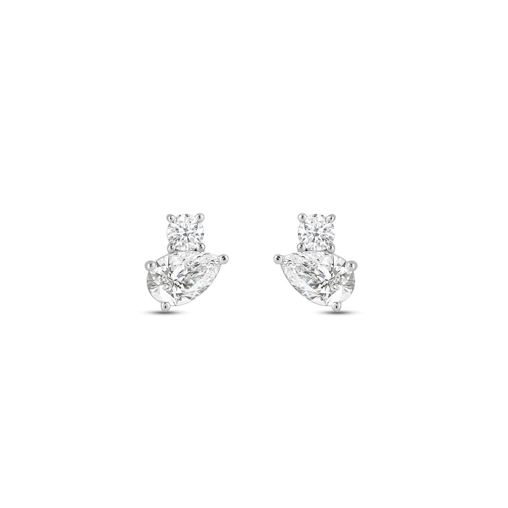 Duet Pear Earrings with 14KT White Gold / Lab / 1/2 Cut Diamond in 14KT White Gold / Lab / 1/2 view 4
