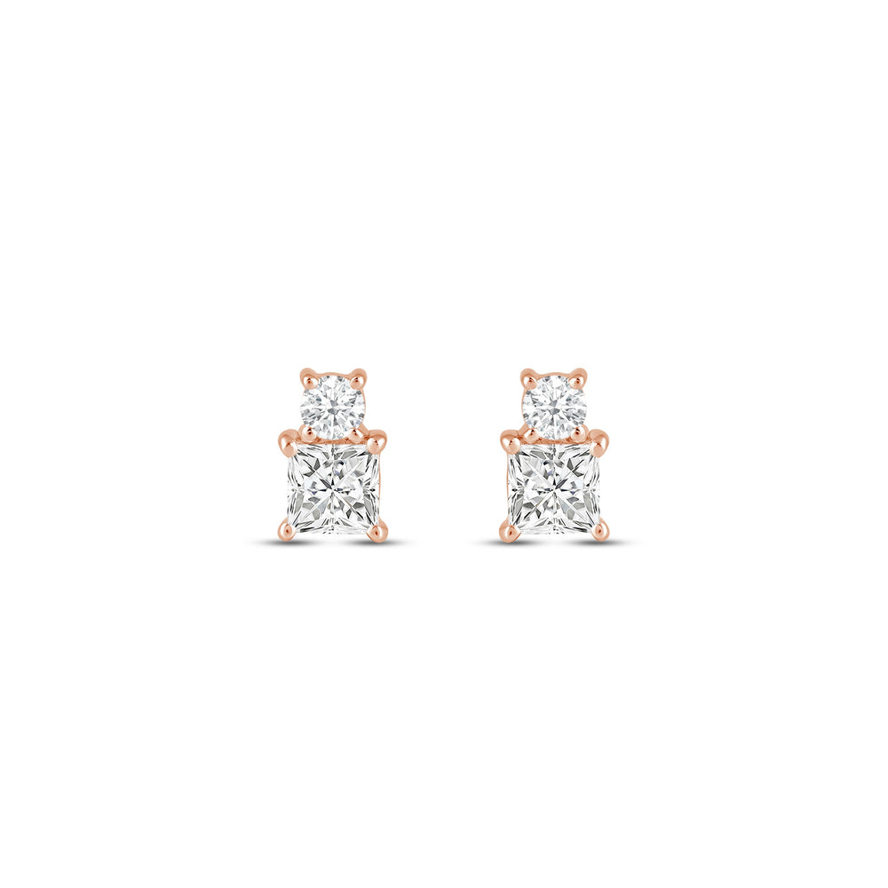 Duet Princess Earrings with 14KT Rose Gold / Lab / 1/2 Cut Diamond in 14KT Rose Gold / Lab / 1/2 view 4
