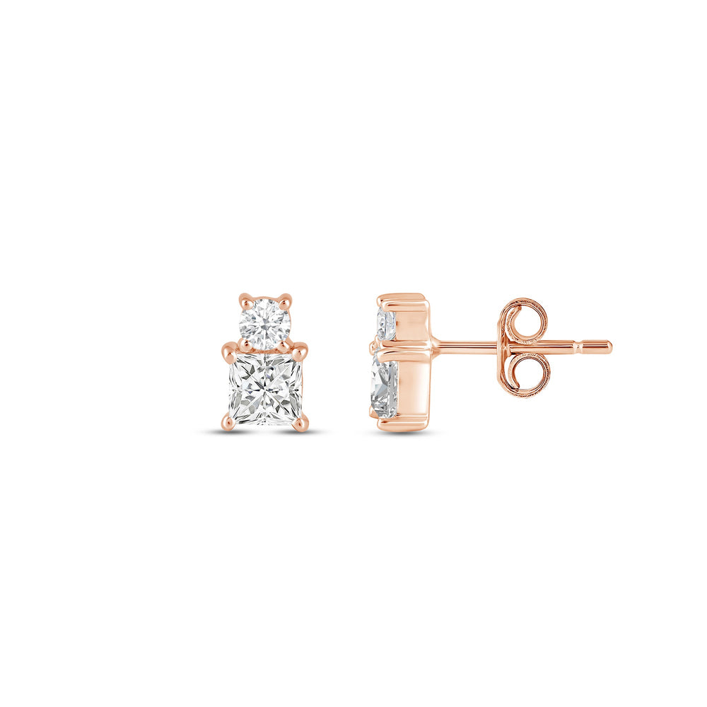 Duet Princess Earrings with 14KT Rose Gold / Lab / 1/2 Cut Diamond in 14KT Rose Gold / Lab / 1/2 view 5
