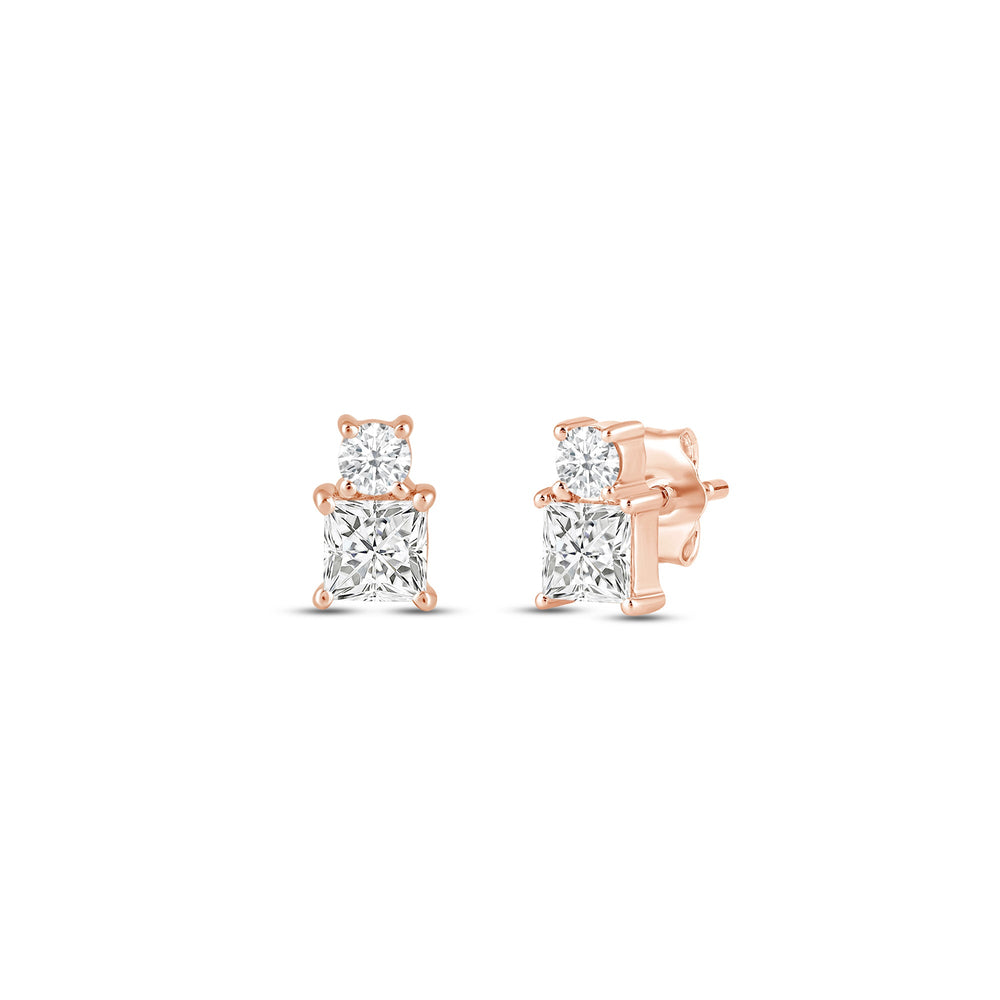 Duet Princess Earrings with 14KT Rose Gold / Lab / 1/2 Cut Diamond in 14KT Rose Gold / Lab / 1/2 view 1
