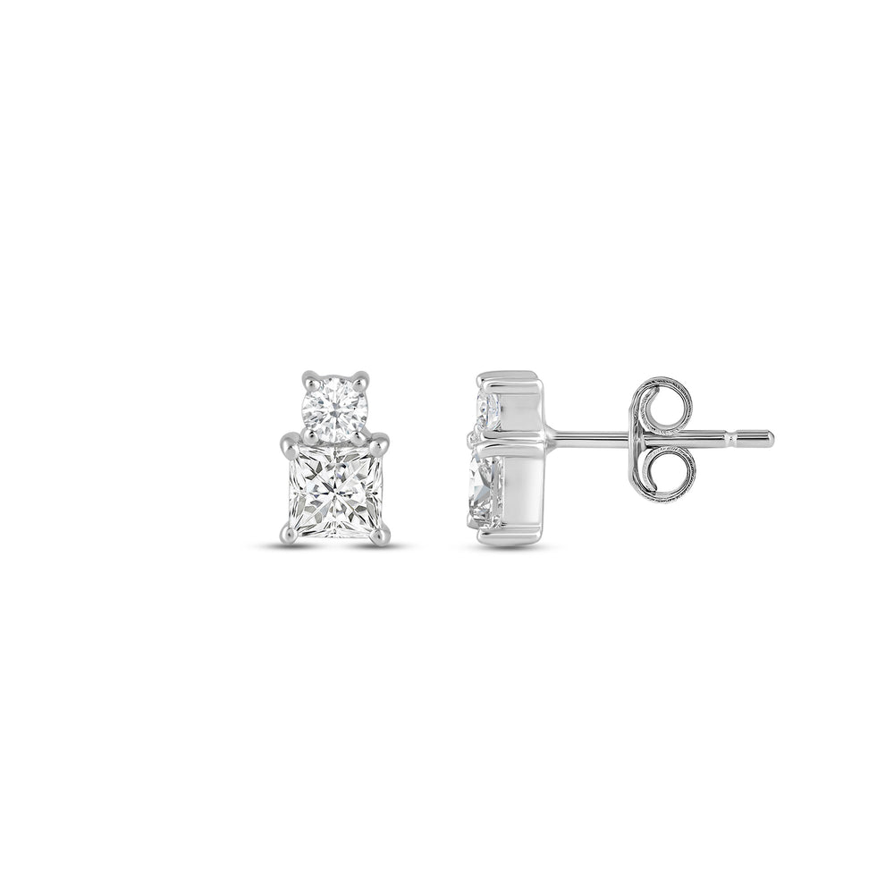 Duet Princess Earrings with 14KT White Gold / Lab / 1/2 Cut Diamond in 14KT White Gold / Lab / 1/2 view 5

