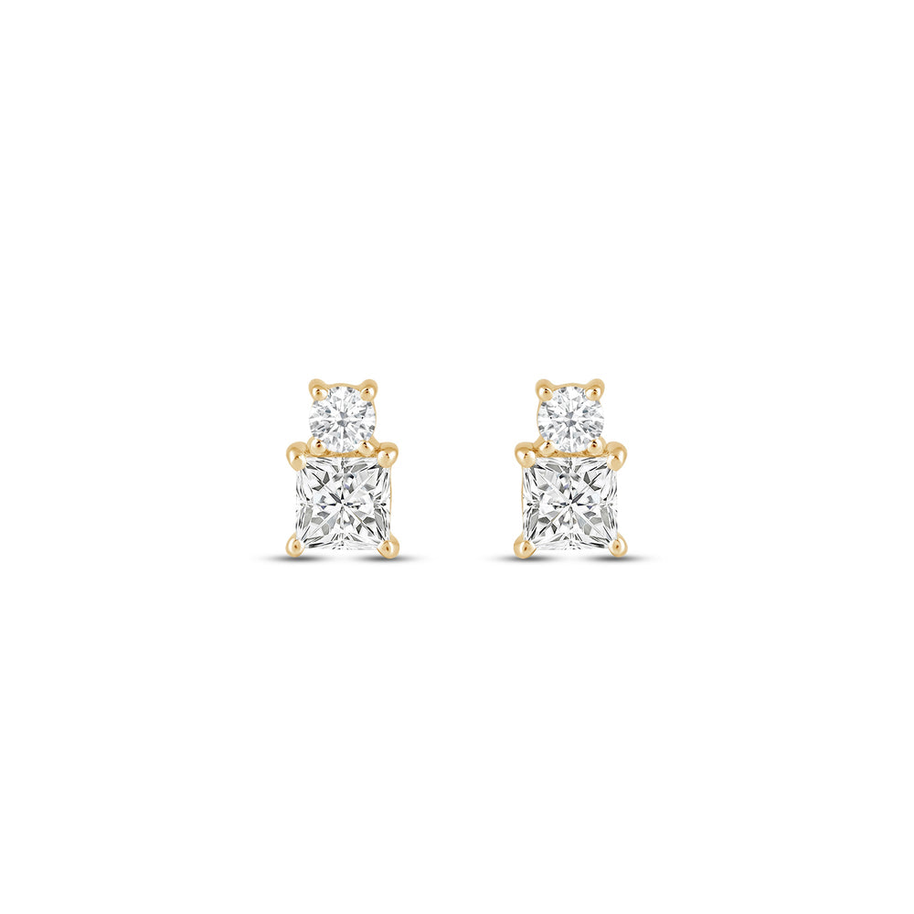 Duet Princess Earrings with 14KT Yellow Gold / Lab / 1/2 Cut Diamond in 14KT Yellow Gold / Lab / 1/2 view 4
