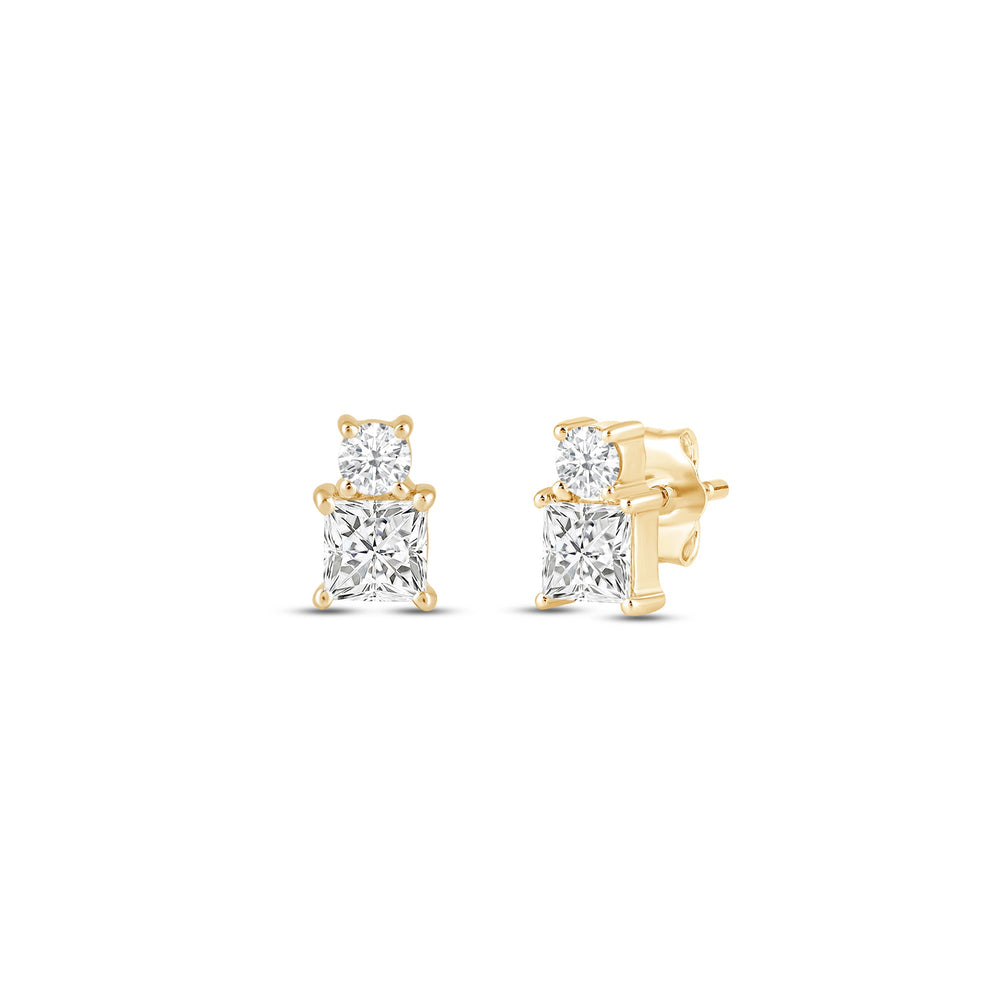 Duet Princess Earrings with 14KT Yellow Gold / Lab / 1/2 Cut Diamond in 14KT Yellow Gold / Lab / 1/2 view 1
