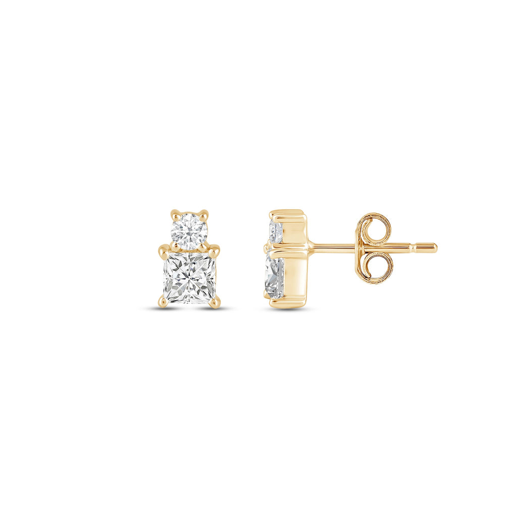 Duet Princess Earrings with 14KT Yellow Gold / Lab / 1/2 Cut Diamond in 14KT Yellow Gold / Lab / 1/2 view 5
