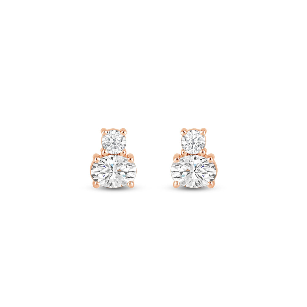 Duet Oval Earrings with 14KT Rose Gold / Lab / 1/2 Cut Diamond in 14KT Rose Gold / Lab / 1/2 view 4
