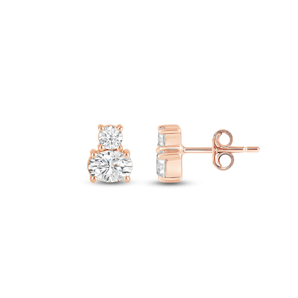 Duet Oval Earrings with 14KT Rose Gold / Lab / 1/2 Cut Diamond in 14KT Rose Gold / Lab / 1/2 view 5
