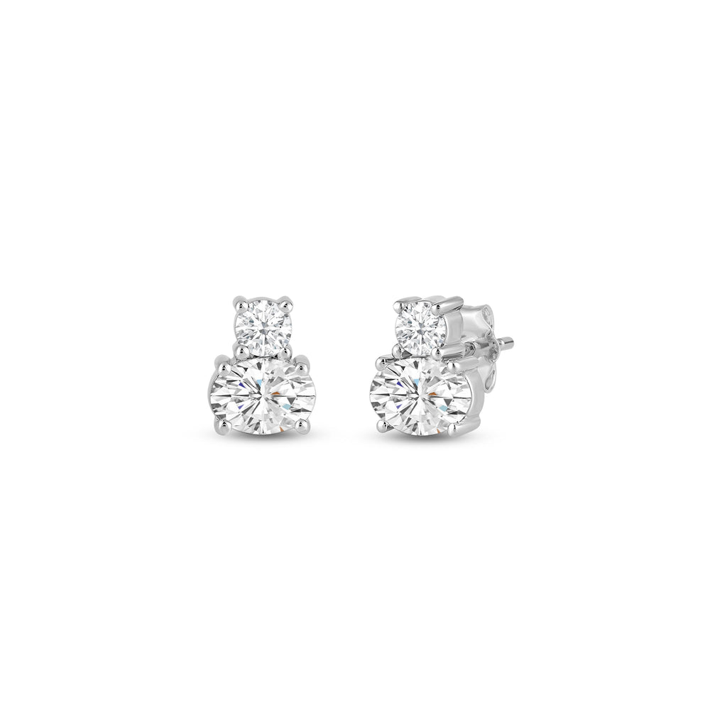 Duet Oval Earrings with 14KT White Gold / Lab / 1/2 Cut Diamond in 14KT White Gold / Lab / 1/2 view 1
