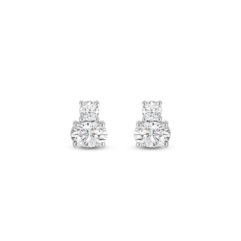 Duet Oval Earrings with 14KT White Gold / Lab / 1/2 Cut Diamond in 14KT White Gold / Lab / 1/2 view 4
