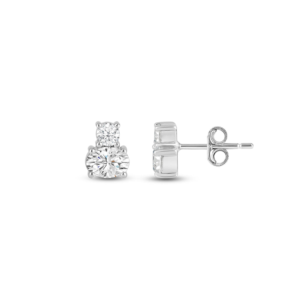 Duet Oval Earrings with 14KT White Gold / Lab / 1/2 Cut Diamond in 14KT White Gold / Lab / 1/2 view 5
