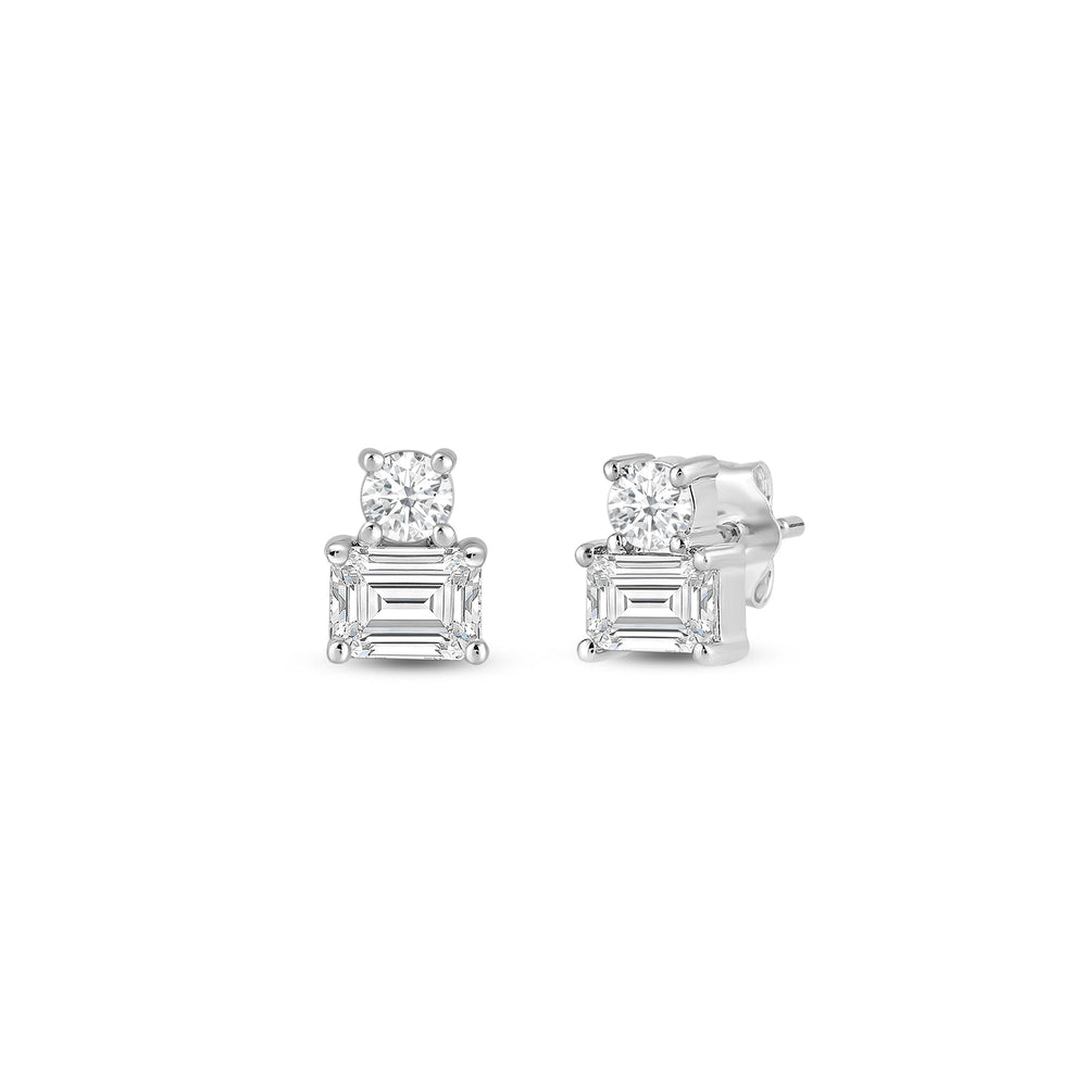 Duet Emerald Earrings with 14KT White Gold / Lab / 1/2 Cut Diamond in 14KT White Gold / Lab / 1/2 view 1

