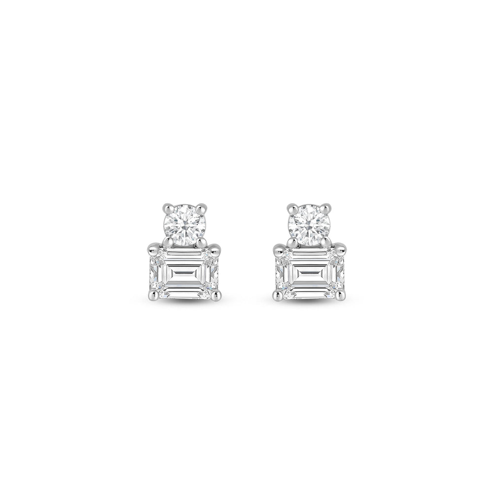 Duet Emerald Earrings with 14KT White Gold / Lab / 1/2 Cut Diamond in 14KT White Gold / Lab / 1/2 view 4
