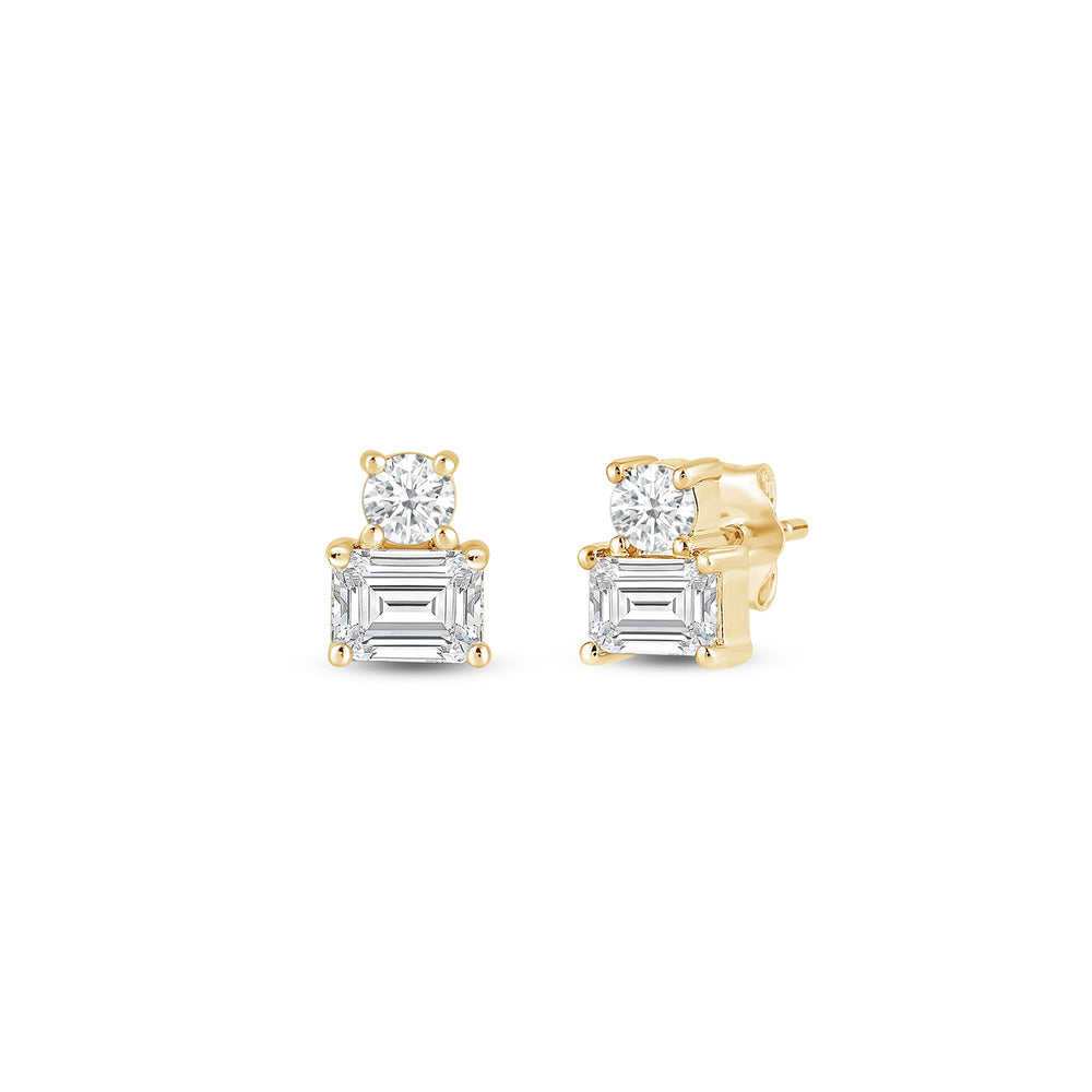 Duet Emerald Earrings with 14KT Yellow Gold / Lab / 1/2 Cut Diamond in 14KT Yellow Gold / Lab / 1/2 view 1

