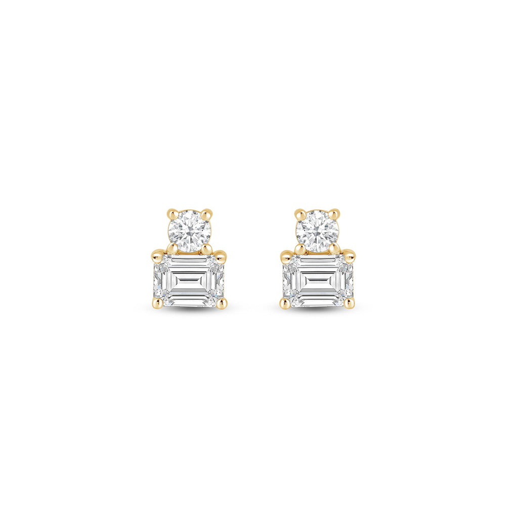 Duet Emerald Earrings with 14KT Yellow Gold / Lab / 1/2 Cut Diamond in 14KT Yellow Gold / Lab / 1/2 view 4
