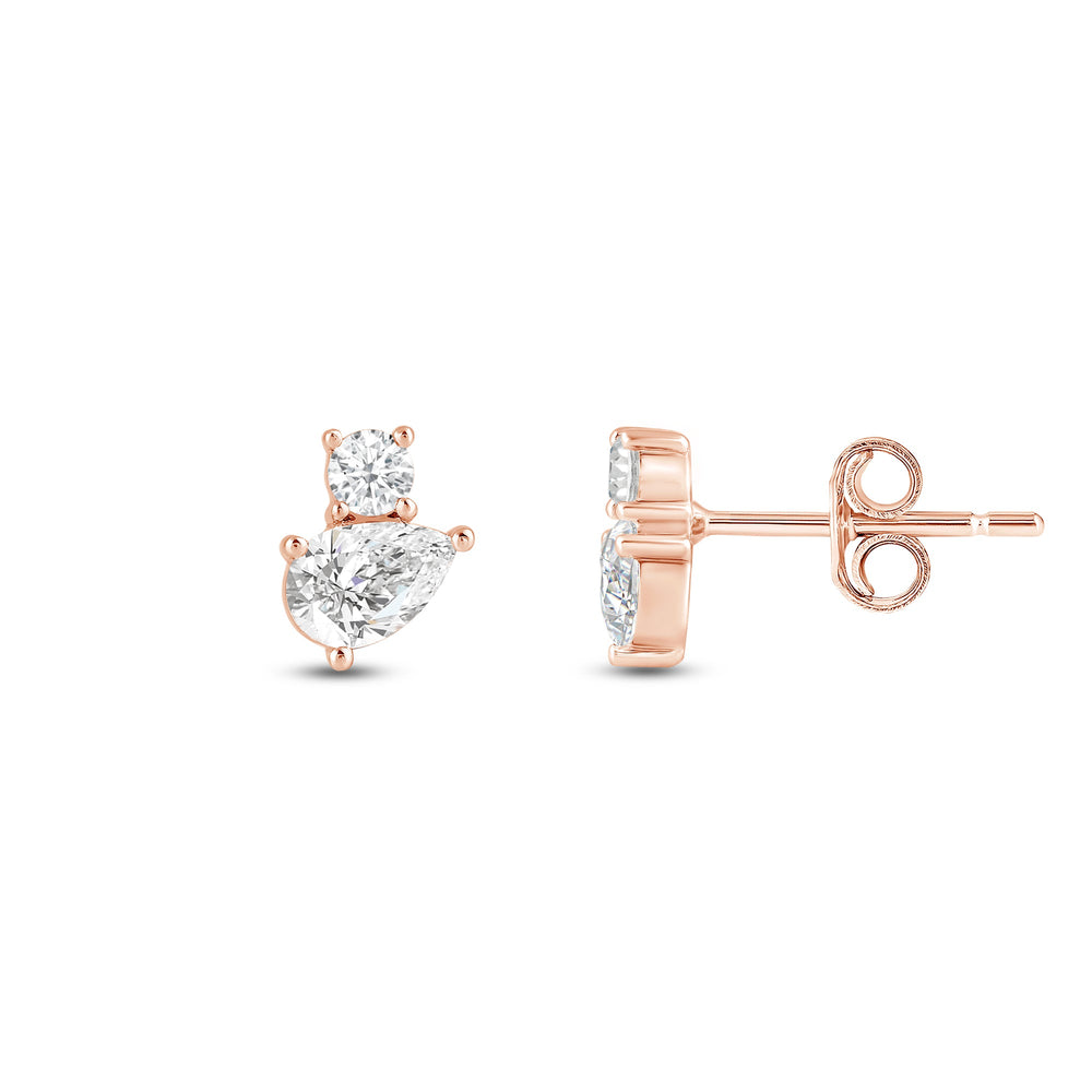 Duet Pear Earrings with 14KT Rose Gold / Lab / 1 Cut Diamond in 14KT Rose Gold / Lab / 1 view 5
