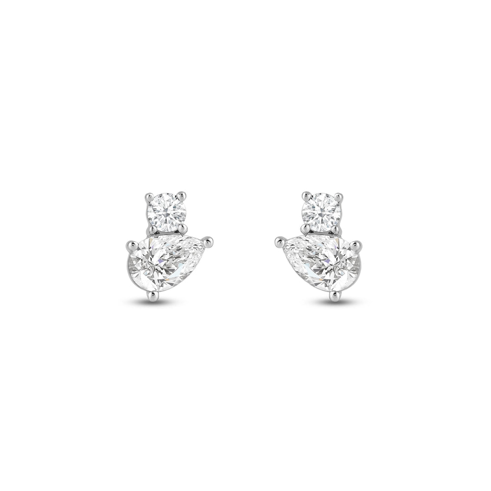 Duet Pear Earrings with 14KT White Gold / Lab / 1 Cut Diamond in 14KT White Gold / Lab / 1 view 4
