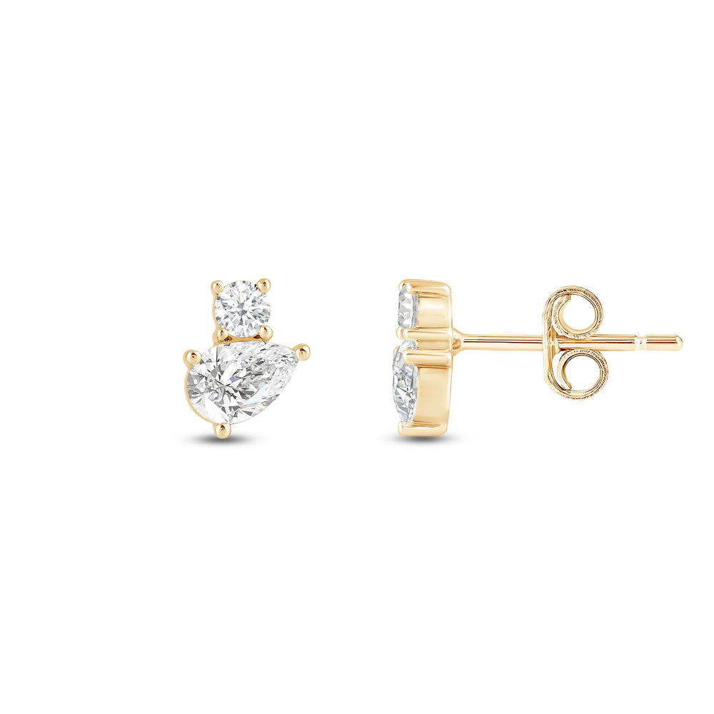 Duet Pear Earrings with 14KT Yellow Gold / Lab / 1 Cut Diamond in 14KT Yellow Gold / Lab / 1 view 5
