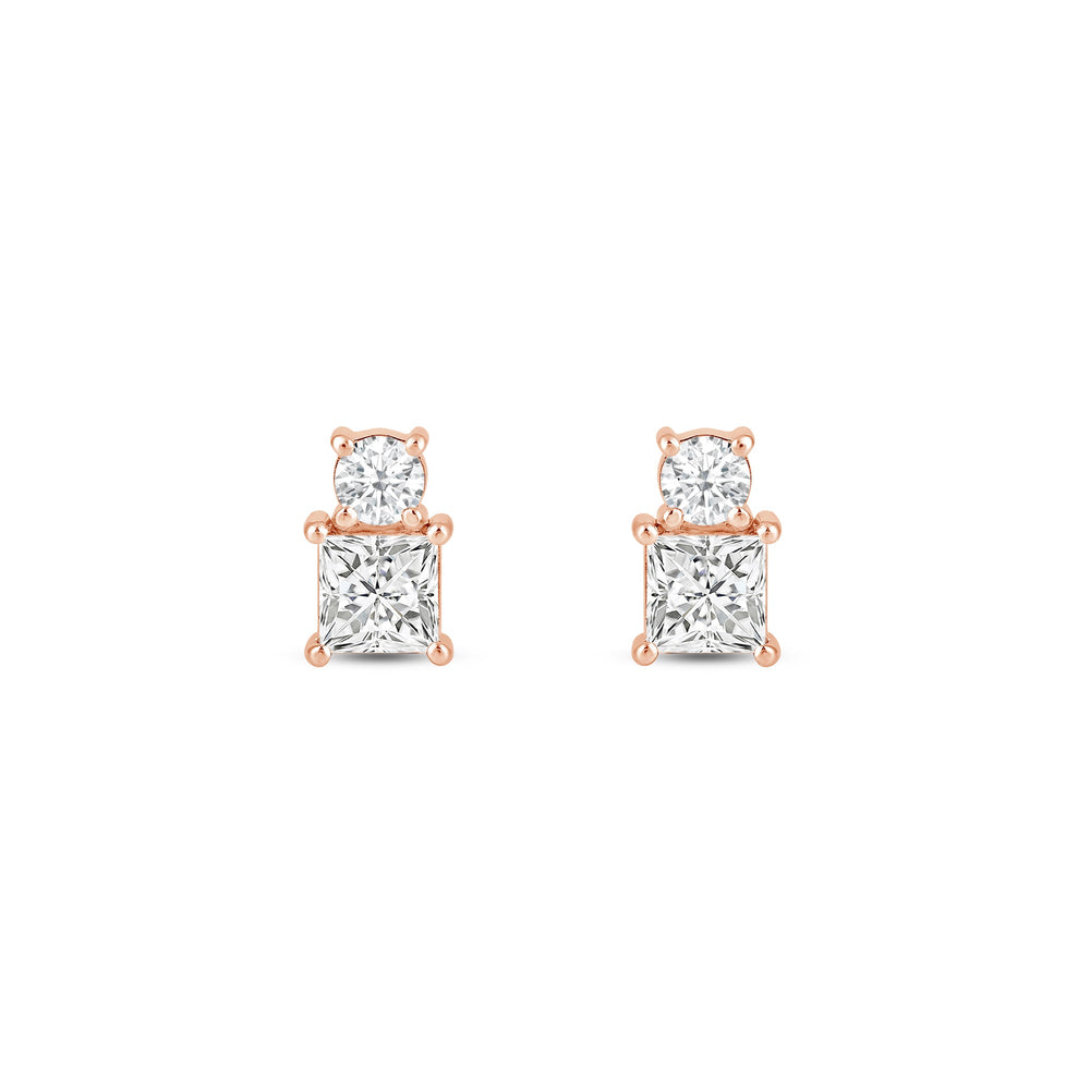 Duet Princess Earrings with 14KT Rose Gold / Lab / 1 Cut Diamond in 14KT Rose Gold / Lab / 1 view 4
